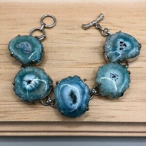 Artisan rustic handcrafted solar quartz slices bracelet, boho, statement.